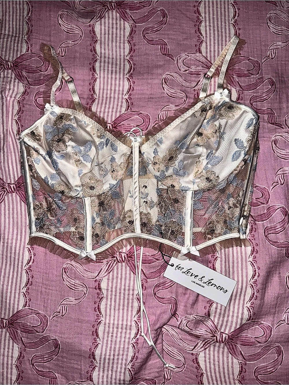 For Love & Lemons Bow Time Bustier Floral Top